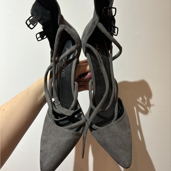 Aldo Grey Suede Strappy Heels - Picture 2 of 5